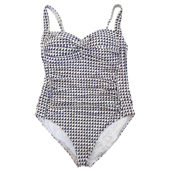 Bond-Eye Australia Blue White Geometric One piece Swimsuit Women's Size 16 D/DD - Picture 1 of 11